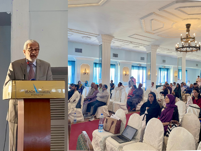 Justice Baqar addresses the audience