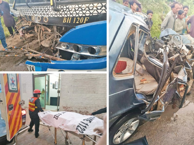 the car was left mangled and the bus damaged after the collision photo express the car was left mangled and the bus damaged after the collision photo express