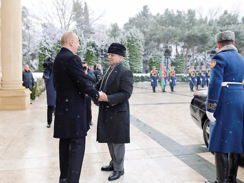 president of azerbaijan ilham aliyev receives pm shehbaz sharif in baku photo nni