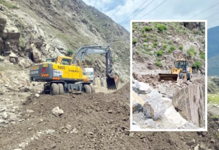 excavators carve through mountains of debris on the battered karakoram highway where relentless rains flash floods and landslides stranded thousands of travellers across lower kohistan over the past 72 hours photos express