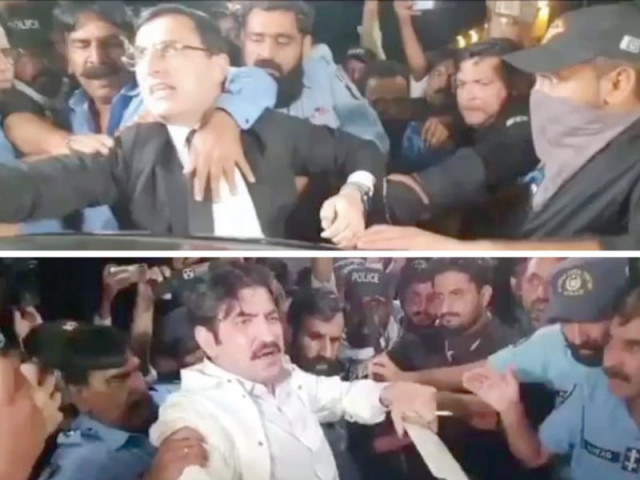 islamabad police arrest pti leaders gohar khan and sher afzal marwat photo screengrabs islamabad police arrest pti leaders gohar khan and sher afzal marwat photo screengrabs