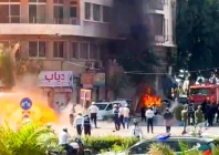 bomb rocks damascus as french president visits syria