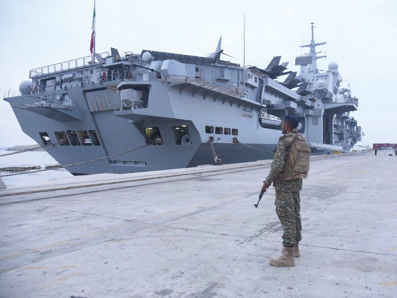 the italian navy s flagship its cavour aircraft carrier arrives in karachi to take part in joint maritime exercises photo online