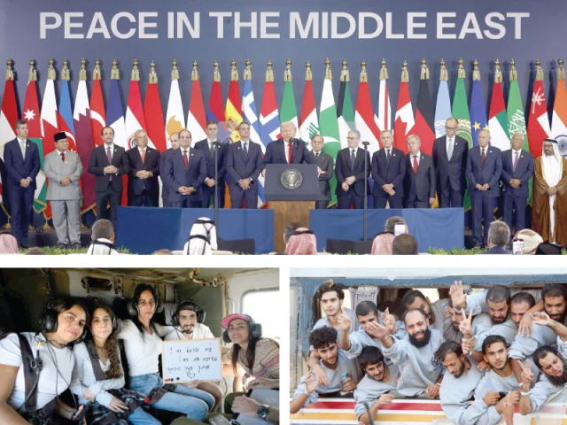 clockwise us president donald trump delivers a statement during a summit on gaza in sharm el sheikh freed palestinian prisoners gesture in khan younis released israeli hostage matan zangauker flies in a helicopter with his mother and other loved ones photos agencies clockwise us president donald trump delivers a statement during a summit on gaza in sharm el sheikh freed palestinian prisoners gesture in khan younis released israeli hostage matan zangauker flies in a helicopter with his mother and other loved ones photos agencies