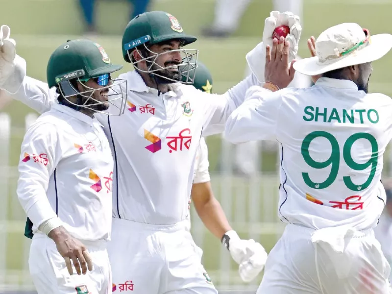 bangladesh players celebrate taking a wicket on the way to their maiden win over pakistan in test cricket photo afp bangladesh players celebrate taking a wicket on the way to their maiden win over pakistan in test cricket photo afp