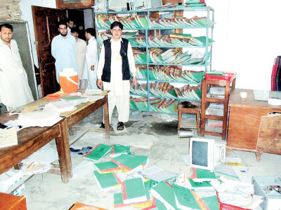 dispute over parking police ransack board office break equipment