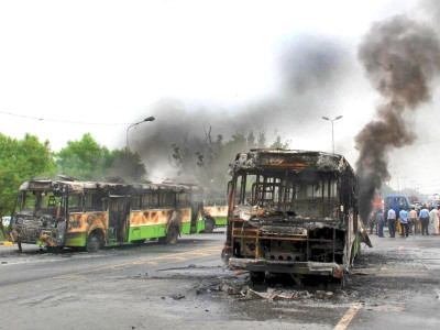 violent protest student run over by bus after slipping