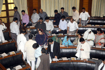 protest law and order takes centre stage at sindh assembly