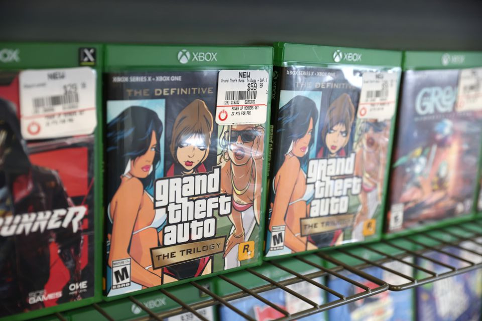 grand theft auto the trilogy by take two interactive software inc is seen for sale in a store in manhattan new york city us february 7 2022 photo reuters