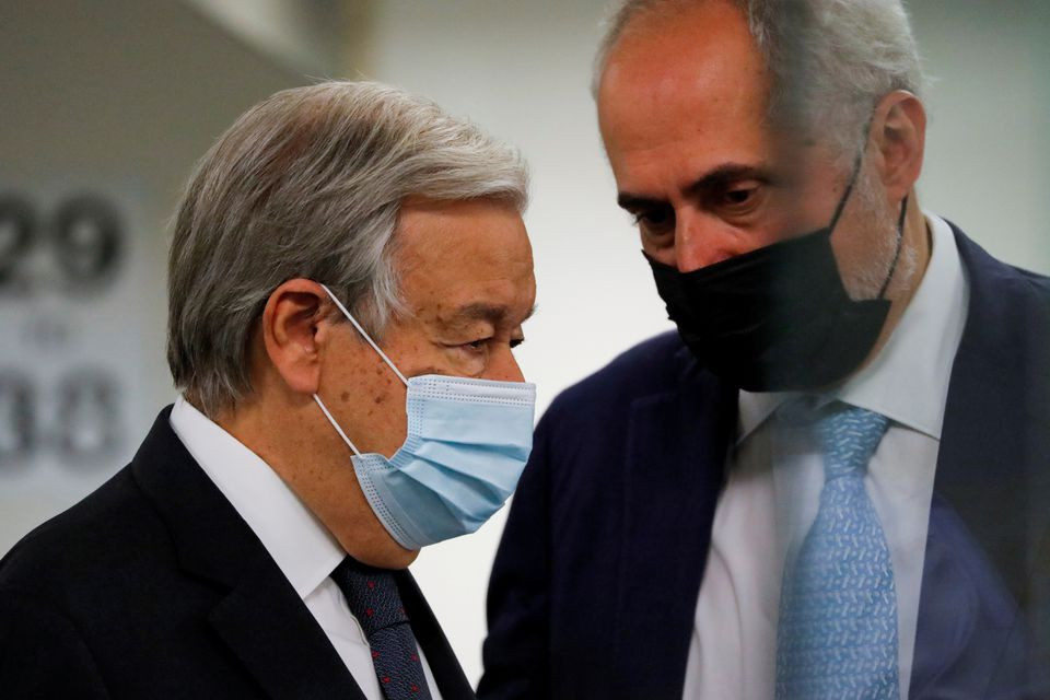 united nations secretary general antonio guterres l arrives for the united nations security council meets regarding the situation in afghanistan at the united nations in new york city new york us august 16 2021 photo reuters