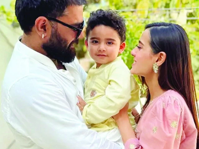 yasir hussain and iqra aziz are the image of a loving home with son kabir photo file yasir hussain and iqra aziz are the image of a loving home with son kabir photo file