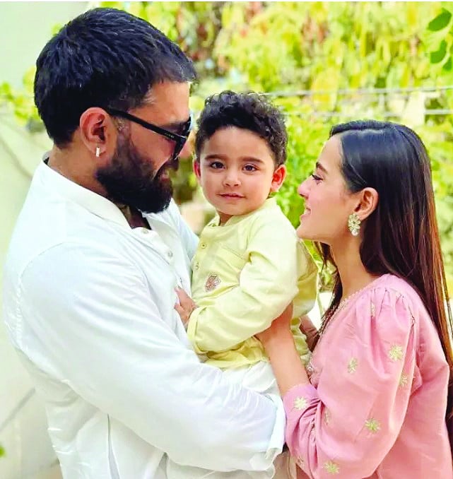 yasir hussain and iqra aziz are the image of a loving home with son kabir photo file