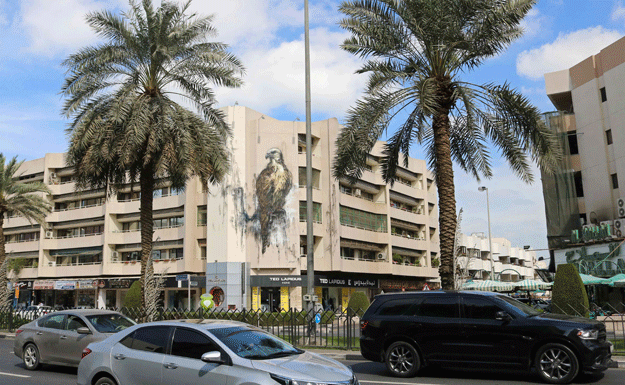 A general view shows graffiti by Chinese contemporary artist Hua Tunan of a falcon, UAE's national bird, on 2nd of December street, which is part of the government-funded Dubai Street Museum project in Dubai on February 6, 2017. PHOTO: AFP