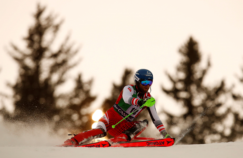 Austria's Marco Schwarz in action during the Men's Slalom - Alpine Skiing World Cup - Madonna di Campiglio, Italy - December 22, 2018.