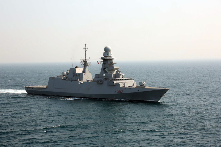 A warship during the fleet review phase of Aman-19.