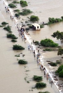floodwaters surge towards dadu and johi