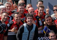 ducati lenovo team s marc marquez celebrates with team after winning the race photo reuters file