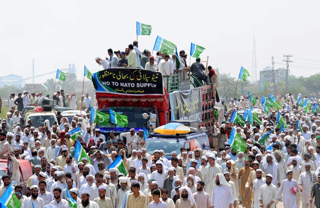 march to afghan border nato supplies haram against sharia says ji