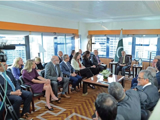 prime minister shehbaz sharif holds a meeting with a business delegation on the sidelines of the unga session in new york photo ppi prime minister shehbaz sharif holds a meeting with a business delegation on the sidelines of the unga session in new york photo ppi