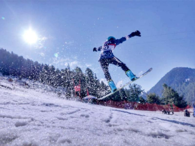 snowboarding skills on display at the malam jabba ski resort in swat photo express snowboarding skills on display at the malam jabba ski resort in swat photo express