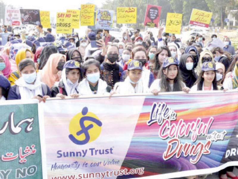 citizens take part in an awareness walk from d chowk to parliament house to highlight the hazards of substance abuse photo app