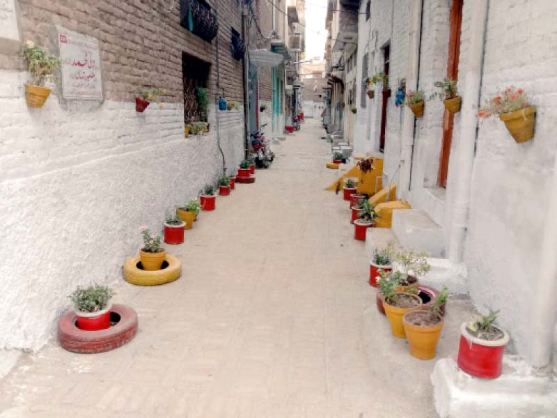 flower pots are placed in yakatoot area of peshawar under a model street project photo express