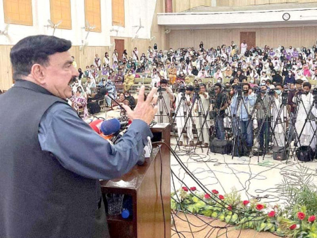 interior minister sheikh rashid speaks at the rawalpindi women university after inauguration of the pg block photo express interior minister sheikh rashid speaks at the rawalpindi women university after inauguration of the pg block photo express