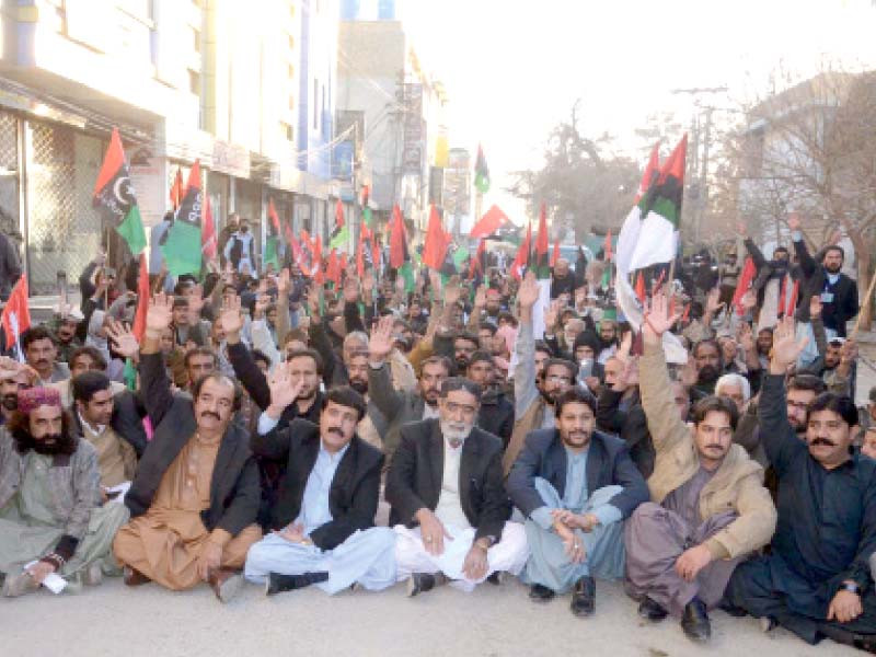 ppp supporters stage a sit in against take out rally loadshedding in quetta photo ppi