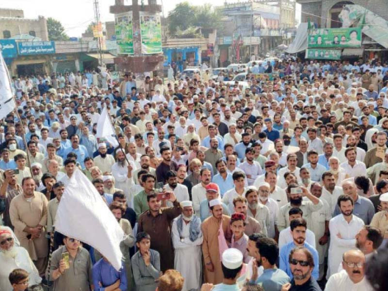 locals protest against the surge in militant attacks in kabal swat photo express