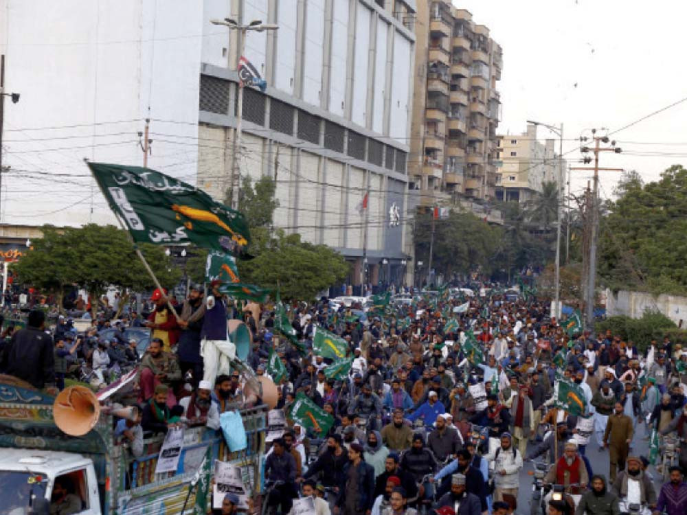 people march in the saddar area of karachi during a protest against desecration of the holy quran by a far right politician in sweden photo jalal qureshi express