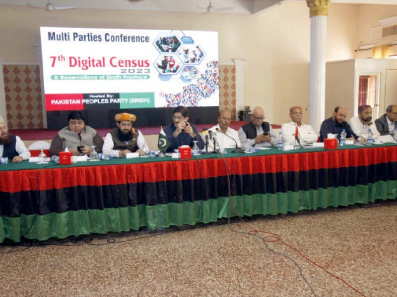 leaders of political religious and nationalist parties attend the multi party conference on digital census hosted by pakistan peoples party photo express