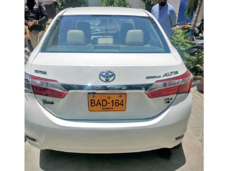 police display the car used by the suspects for robbing a turkish national last month photo express