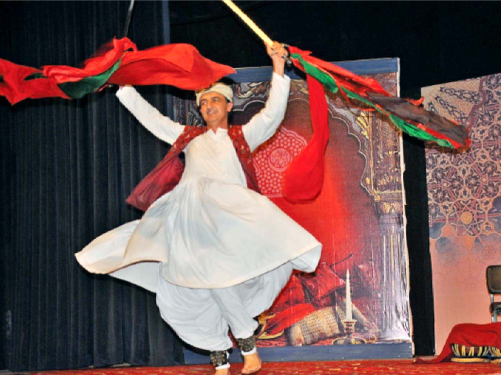 artists performs the attan a traditional pashtun folk dance at the rawal literary festival organised by rawalpindi arts council photo express