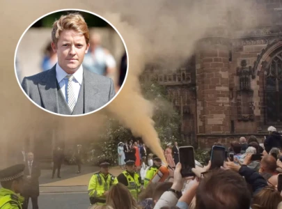 just stop oil protesters disrupt duke of westminster s wedding with orange smoke bombs