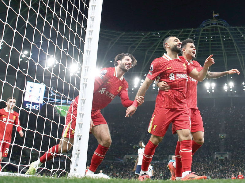 liverpool s mohamed salah celebrates after scoring against tottenham photo afp