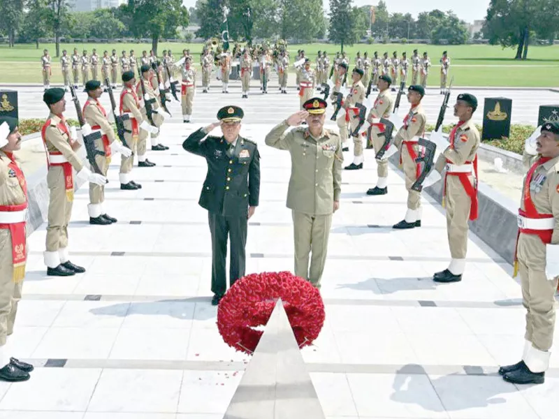 commander of the pla ground forces general li qiaoming lays a floral wreath at yadgar e shuhada at the ghq in rawalpindi photo ppi commander of the pla ground forces general li qiaoming lays a floral wreath at yadgar e shuhada at the ghq in rawalpindi photo ppi