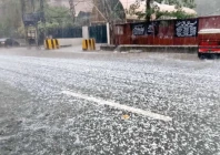 ice pellets blanket a road in lahore as an unseasonal hailstorm hit the provincial metropolis photo app