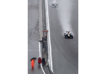 rain forces majority off the track in belgium