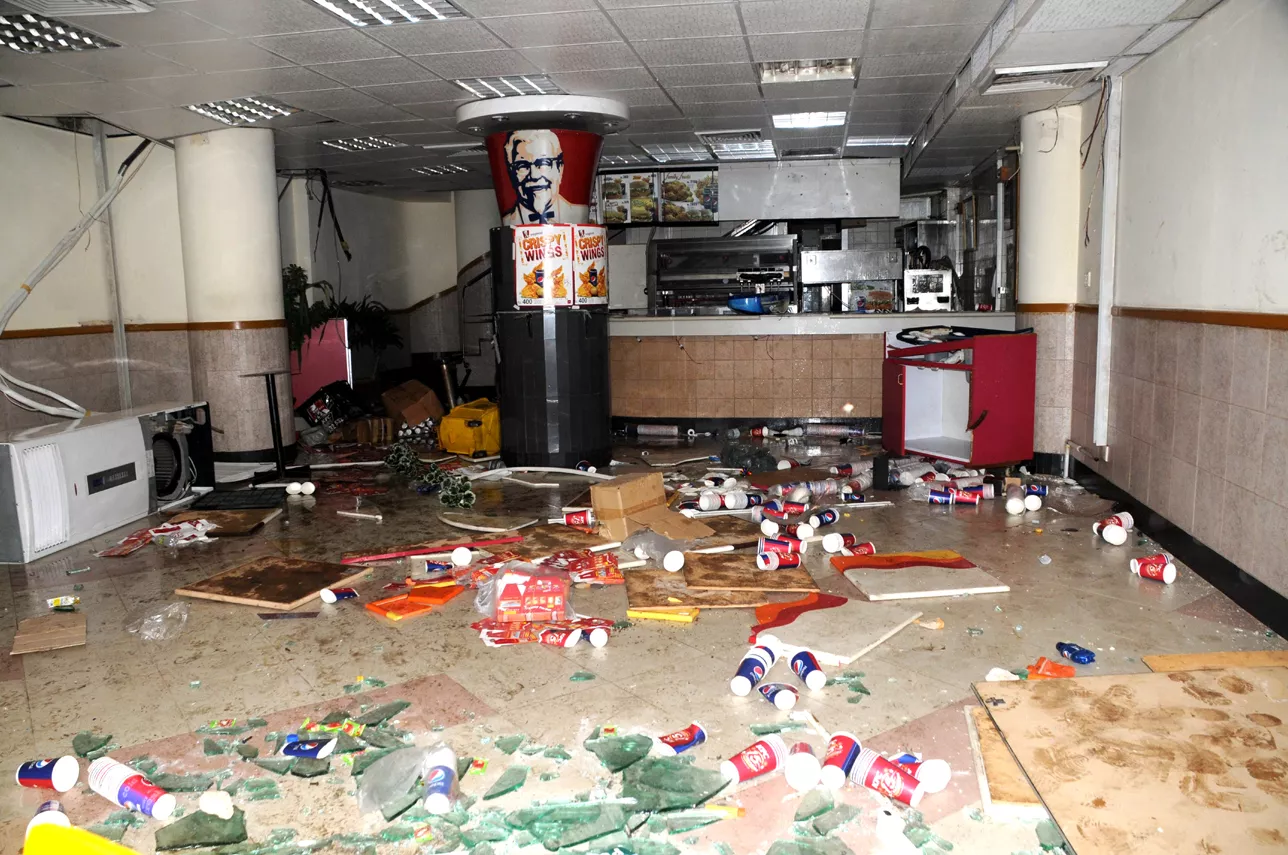 shuttering does not help as kfc outlet vandalised shuttering does not help as kfc outlet vandalised