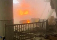 this screengrab from a social media video shows debris on the floor as fire burns in the background after a strike at kuwait international airport in kuwait city photo reuters