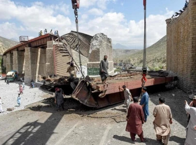 key railway bridge in balochistan hangs over dry river bed after deadly attack