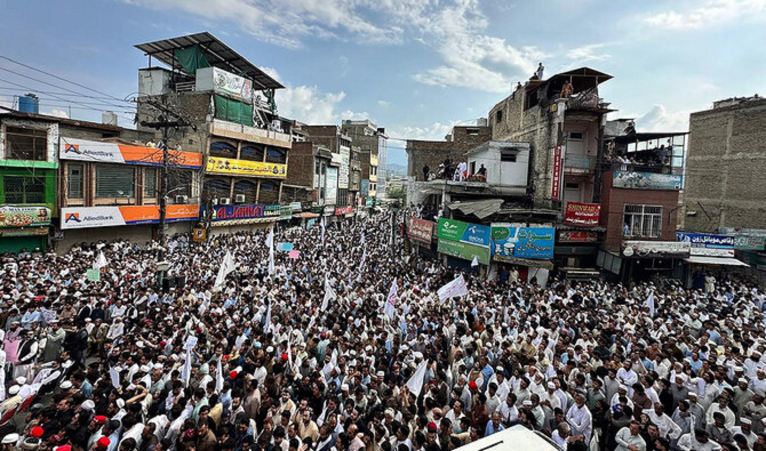 activists and supporters of different political parties and local residents gather to take part in a demonstration against militancy following a blast targeting diplomatic convoy in mingora city in swat district of khyber pakhtunkhwa province on september 27 2024 photo afp