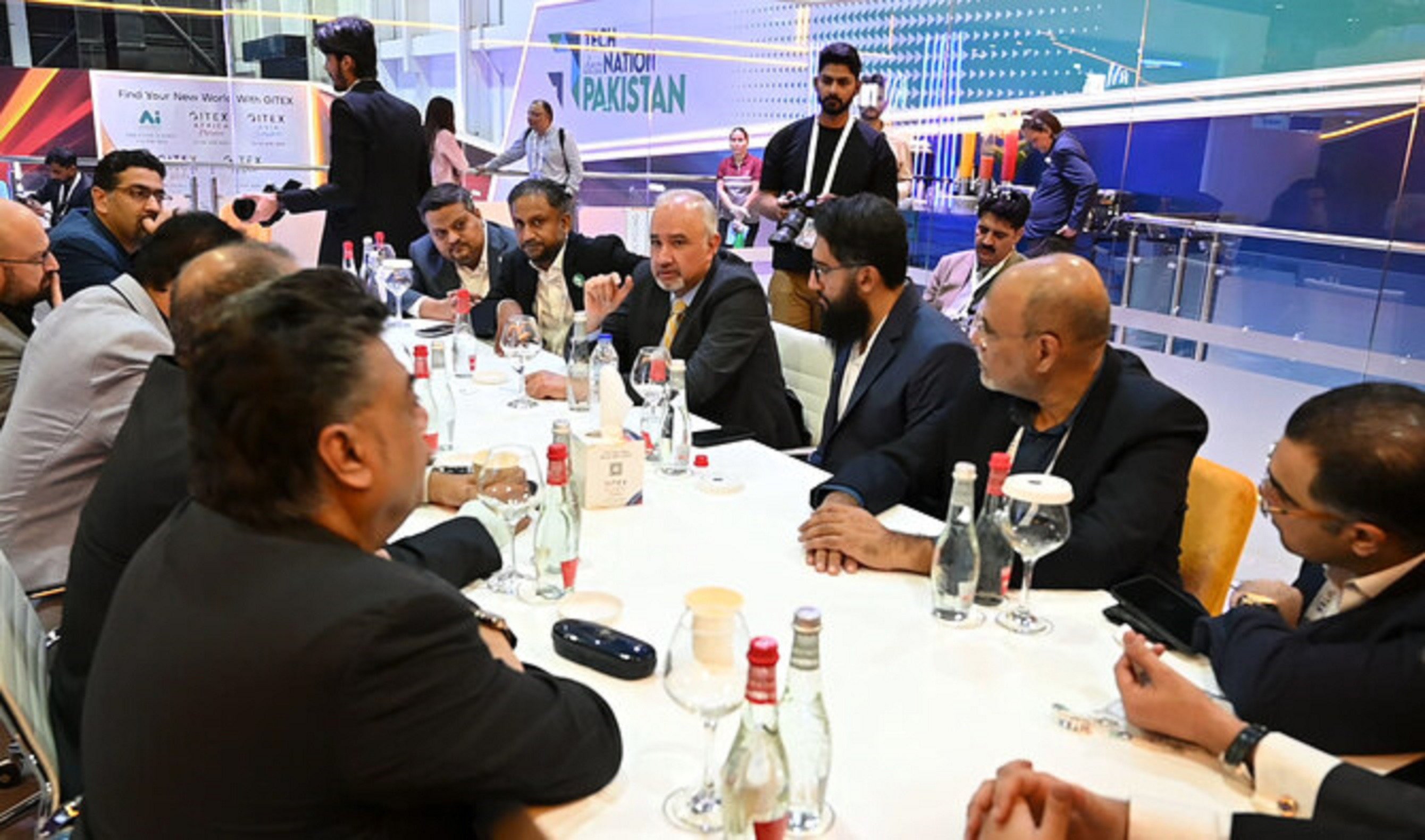 ambassador faisal niaz tirmizi pakistan s envoy in uae speaks during a meeting at the dubai world trade center to review the performance of pakistani exhibitors participating in gitex global 2024 in dubai on october 16 2024 photo x pakinuae