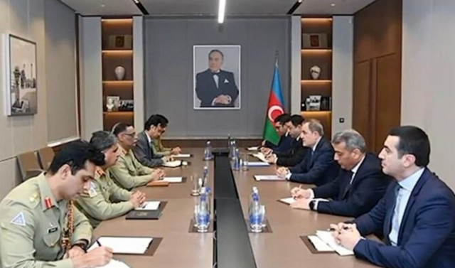 general sahir shamshad mirza in a meeting with azerbaijan s president and its senior civil and military leadership during his visit to the country on october 30 2024 photo app general sahir shamshad mirza in a meeting with azerbaijan s president and its senior civil and military leadership during his visit to the country on october 30 2024 photo app
