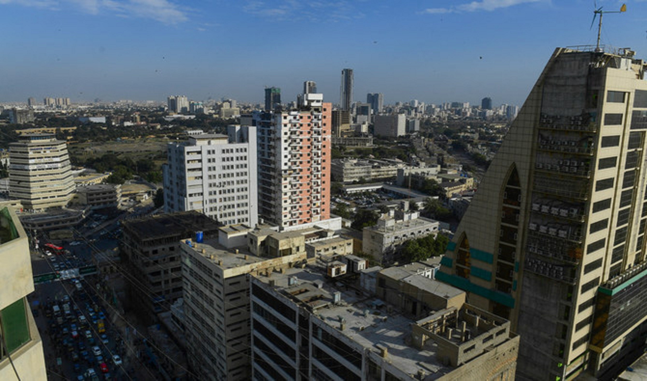 an aerial view of the commercial district of pakistan s port city of karachi on january 27 2023 photo afp