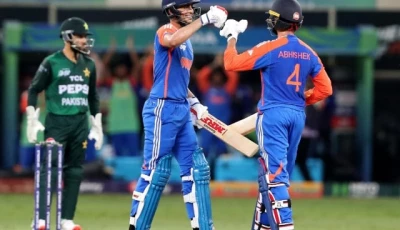 india s shubman gill and abhishek sharma cheer during the pakistan v india asia cup match at dubai international cricket stadium uae on september 21 photo reuters