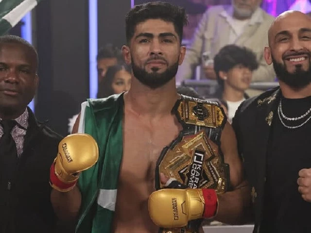 shahzaib rind wins world lightweight championship at the karate combat kc 52 event in florida us on january 25 2025 courtesy shahzaib rind shahzaib rind wins world lightweight championship at the karate combat kc 52 event in florida us on january 25 2025 courtesy shahzaib rind