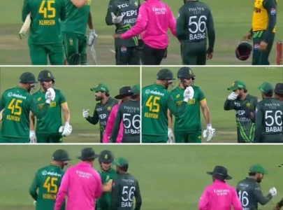 watch rizwan klaasen engage in heated argument during second odi watch rizwan klaasen engage in heated argument during second odi