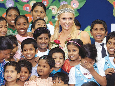paris hilton visits orphanage on her trip