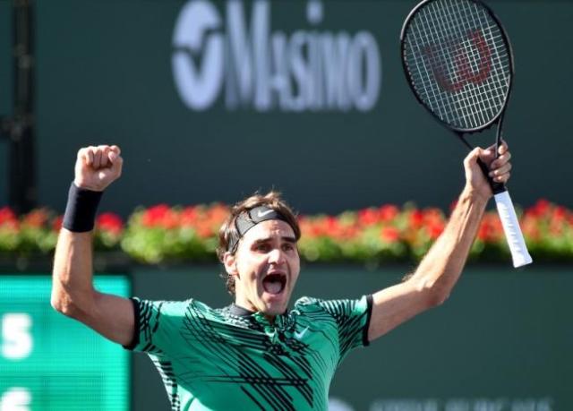 mar 19 2017 indian wells ca usa roger federer sui celebrates at match point as he defeated stan wawrinka not pictured 7 6 6 4 in the men 039 s final in the bnp paribas open at the indian wells tennis garden photo usa today sports